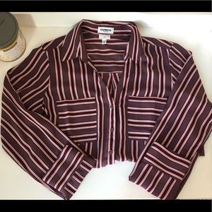 EXPRESS button down blouse Size: MEDIUM SLIM Color: Maroon and Coral stripes